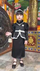 ชุดไทยสีดำเด็กผู้หญิง ชุดใส่ในงานพิธี ชุดน้อมลำลึก ชุดสุภาพ