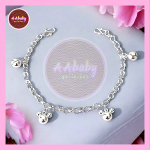 🌈AAbaby Galleries AA428 Original Baby Silver Anklet Bracelet Mickey & Round Bells Rantai Kaki/Tangan/Gelang Kaki Bayi/Kanak