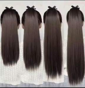 Elegant 65cm Straight Ponytail Hair Extension with Bow Clip High-Quality Grade A Hair Weighted Single Pack