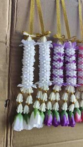 พวงมาลัย ดอกรัก+ดอกกุหลาบ 2 ดอก เนื้อพลาสติก ขนาด 17*2.5