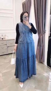 Setelan rok rompi jeans set jeans