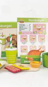 Wooden Green Hamburger Fast Food Set Toys Children Pretend Playset Kids Toys Burger Fries Drinks set