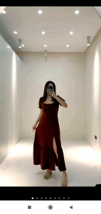 Eleanor Ruched Puff Sleeve Slit Midi Dress