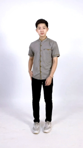 Kemeja Koko Pria Polos Kombinasi Strip Lengan Pendek Motif Shaka New