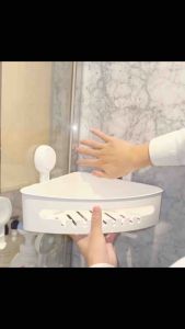 Bathroom Suction Shower Rack Corner Storage Organizer Heavy Duty Wall Mounted Plastic Shower Shelf No Drill Removable Reusable Bathroom Organiser