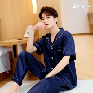 Piyama pajamas baju tidur Pria CP navy hitam merah cream abu hijau hadiah kado gift seserahan satin baju lengan pendek celana panjang Satuan