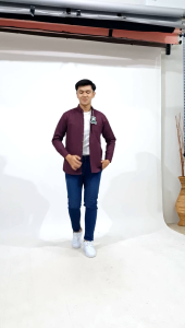 Burgundy / Ungu Tua Kemeja Polos Couple Ayah & Anak Laki Laki Lengan Panjang Bahan Katun Cigaret