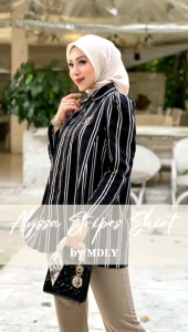 Terbaru Atasan Kemeja Korean Stripes Wanita Alyssa Stripes Shirt By Mdly. Nazra sha