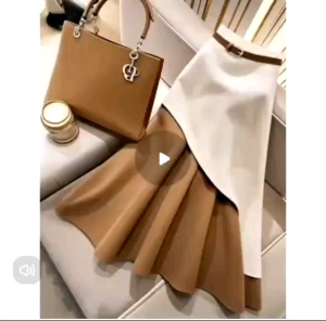 Hot-selling contrasting color skirt high-end exquisite temperament high waist and slim A-line long skirt