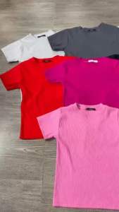 Áo thun croptop cổ tròn tay ngắn áo body ảnh shop chụp dưới 55kg