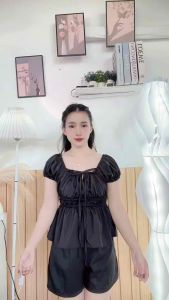 เสื้อคอเหลี่ยมแขนตุ๊กตาผูกโบว์ สม็อคตัวชายระบาย