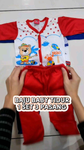 1Set 3Pasang 0-6m Baby Baju Tidur NewBorn Sleepsuit Pajamas Lenggan Panjang