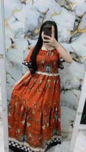 DRESS AMORA SMOKE DEPAN BELAKANG TANGAN RUMBAI BANYAK MOTIF CANTIK