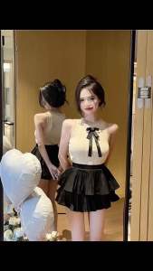 สำหรับผู้หญิง เสื้อเซ็ต 2 ชิ้น เซ็กซี่ เจ้าหญิง ดูแพง เสื้อสายเดี่ยว กระโปรงสั้น ทรงสวยไฮโซ ทุกท่าน