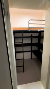 Loft bed with L shape shelf customize singapore /helper room/smaller size room/unity room