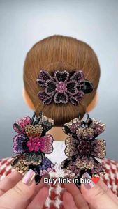 Jepit Rambut Bunga Korea Sanggul Wanita Elegan Full Kristal