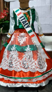 Ms. Italy costume for United Nation celebration and events. Best fit for girls ages 4 to 6 years old. Lace designs may vary depending on size. A made to order items and we set at least 3 to 5 days prior to shipping.
