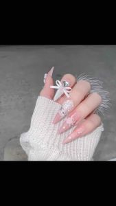 [N37] Nail box thiết kế loang hồng nhũ khổng tước nơ xinh
