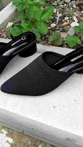 Sepatu Sandal Wanita Rajut Hak 4cm Sol Karet