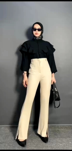 Celana Cutbray Wanita Highwaist Waffle Slit: OUTFIT Terbaru & Kelebihannya