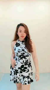 Elegant Floral Print Halter Neck Ruffle Hem Mini Dress for Women