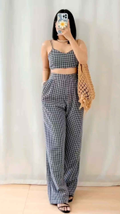 BIG GINGHAM 2 IN 1 TOP (Vest and Bralette) and Pants with 2 sided pockets COORDS/SET