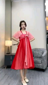 ●ECLAIRE● 003 Dress Midi Hanfu Crinkle Cotton Sparkle Silk Lengan Pendek Shortsleeves Imlek CNY Lunar Etnis Import gxoos