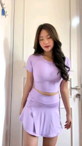 Setelan Rok Saku Crop kombinasi Tile  untuk senam gym fitness zumba