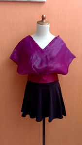 atasan wanita ungu tua satin organza M cewek blouse MEWAH crop top PESTA belakang pita
