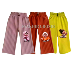 PROMO 4 PCS Celana Panjang Anak Perempuan Kulot Knit Motif Baby Gemoy Viral Usia 3-12th Murah