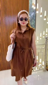 MAR-BEL Casual Front Button Down Dress Sleeveless Korean Elegant Outfit for Women Plus Size with Pockets