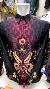 Kemeja Batik Pria Burgundy magenta Lengan panjang couple ayah dan anak bahan dobby premium lapis furing