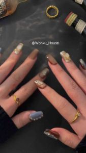 Pakai Kuku Handmade Penuh - Siri Emas Kerang Berkilau 1 - Dilengkapi dengan Kit Alat / 100% Handmade Wearable Nails - Glitter Shell Gold Series 1 - Comes with Tool Kit