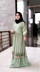 Mussela Dress Gamis Cringkel Premium Maxi Baju Muslimah Renda Motif Terbaru Gamis Pengaosan