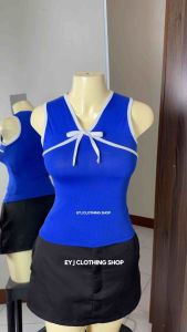BUY 1 TAKE 1 (2PCS) Blaine Ribbon Plunging Neckline Deep V-Neck Sleeveless Tank Women Basic Casual Crop Top Womenswear Comfortable