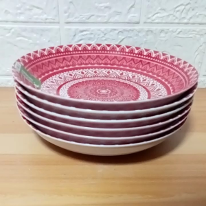SET FOR 6 PIECES CERAMIC BOHO RED FRUIT PLATE SIZE 8 INCHES