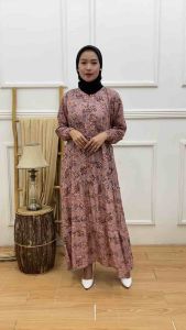 Gamis Rayon Motif Bunga Dusty LD 120 Jumbo / Hanum Dress Susun Kekinian