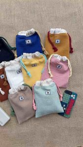 ถุงผ้าหูรูด ถุงหูรูด ผ้าสาลู 🌿ใส่โทรศัพท์ ใสของจุกจิก อเนกประสงค์ มีซับใน🔆 คล้องแขน ผ้าฝ้าย