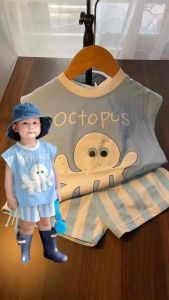 Set đồ bé trai Set Áo bạch tuột phối quần kẻ chất cotton mềm mát cho bé 8-26kg