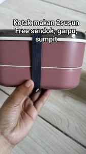 kotak makan 2susun sendok garpu sumpit/kotak makan 1set alat makan/kotak makan free sendok garpu sumpit