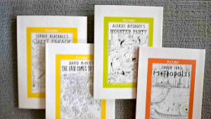 ORIGINAL Pictura Accordion Fold Coloring Book Set of 4 : Shaun Tans Metropolis | David McKees The Fair Comes to Town | Sophie Blackalls Street Parade | Aleksei Bitskoffs Monster Party | Art to Collect and Color