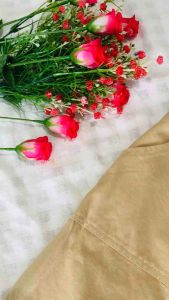 กระโปรงทรงเอ สีเบส เอวบางยืด แต่งกระดุมหน้า มีกระเป๋าหน้า 2 ข้าง