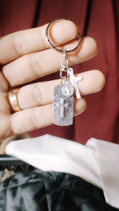 St. Benedict Amulets and Protect Me in Silver Key Holder with Pouch For All Season Souvenir