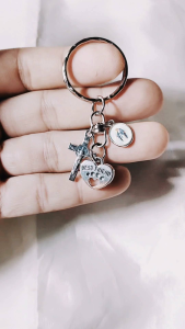 Love Heart Ten Centavo Size with St. Benedict Silver Amulets Key Holder with Free Pouch for All Season Souvenir