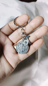 Miraculous Medal One Peso Size and Amulets Silver Key Holder with Pouch for All Season Souvenir