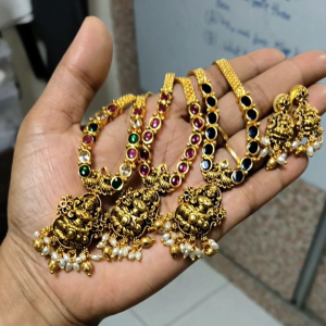 SG Ready stock -Aadi sale - storewide Gold & Antique Finish Necklace with original kemp stones & rice pearl Droppings & Earrings