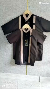 Baju Koko Couple Ayah Dan Anak Laki Laki Harga Terpisah Kemeja Kurta Kerah Sanghai Lengan Pendek Bahan Kapas Premium Seragam Hadroh Santri baju Koko viral couple lebaran kekinian