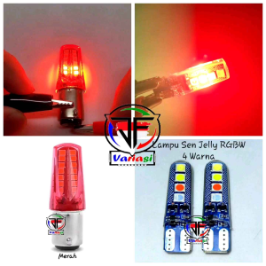 Paket Lampu Stop Rem Pyramid Bolvan Warna MERAH LED & Lampu Sein Sen Depan Belakang Jelly RGBW 4 Warna Running Flash DC 12 Volt Universal