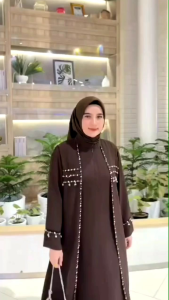 Kamila Abaya Gamis Muslim Wanita Kekiniaan Koreaan Style Viral 2025 Dress Gamis Kamila Abaya Bahan Ceruty Baby Doll Aplikasi Mutiara Payet Gamis Pesta Mewah Kekiniaan Terbaru