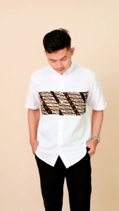 Rafaela Collections - Baju Koko Pria Dewasa Kemeja Busana Muslim Sopal Kombinasi Batik Cap Motif Songket Senopati Terbaru 2025